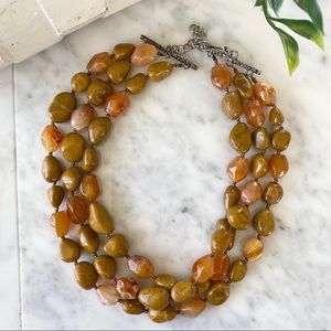 3 strand carnelian agate jasper stone necklace